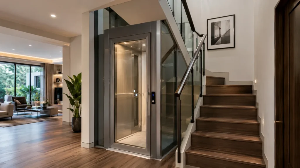 compact villa elevator by stairs
