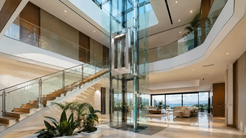 How Much Space Do You Need for a Home Elevator? Shaft, Pit and Cabin Planning 2 glass home elevator atrium