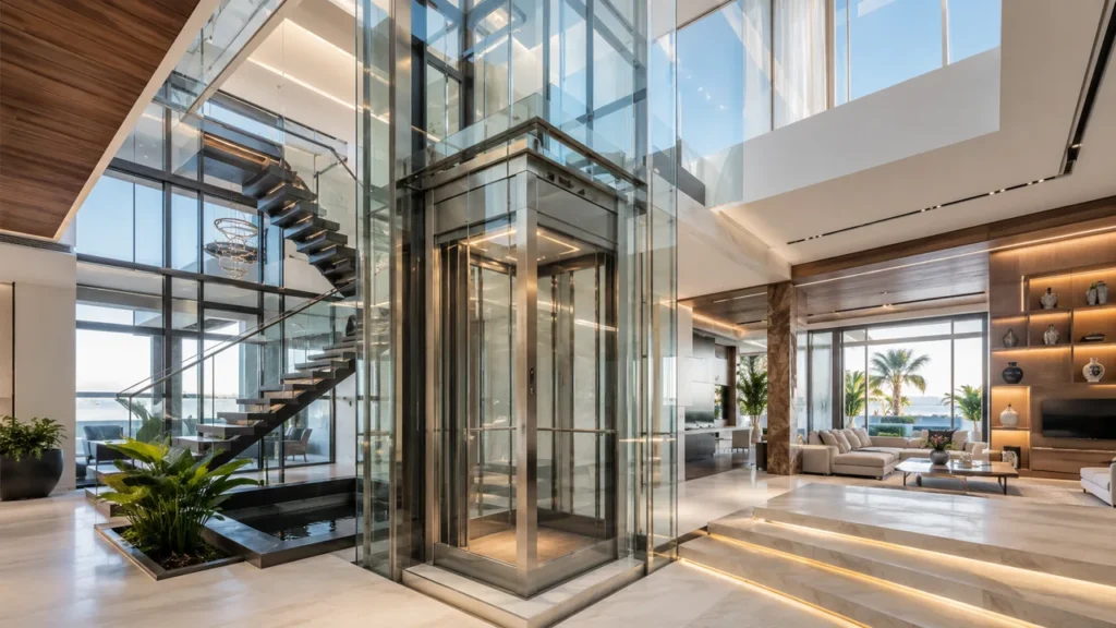 panoramic glass villa elevator